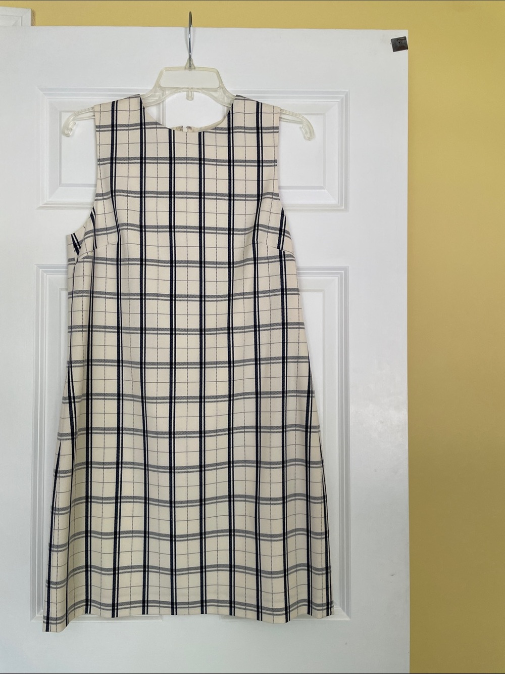 Theory Cream and Navy Plaid Sleeveless A-Line Midi Dress